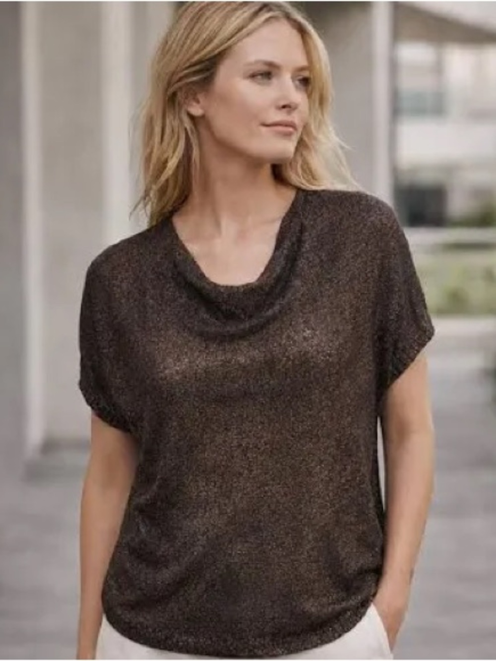 Vince Drape Cowl Neck Sweater Metallic Brown with Dolman Sleeves Worn Once Large